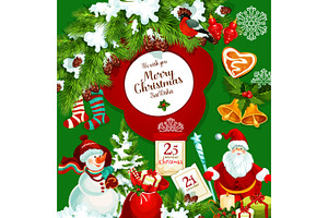 Santa Claus With Christmas Gift Greeting Poster