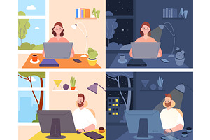Worker day and night. Tired student, a Person Illustration by Stock-Smart-Start