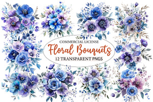 Blue and Purple Bouquets, an Illustration by Designworld