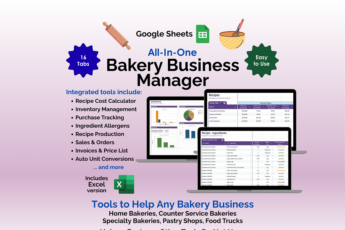 Bakery Business - Google Sheets, an App Template by Ardent Workshop (Photo 1 of 9)