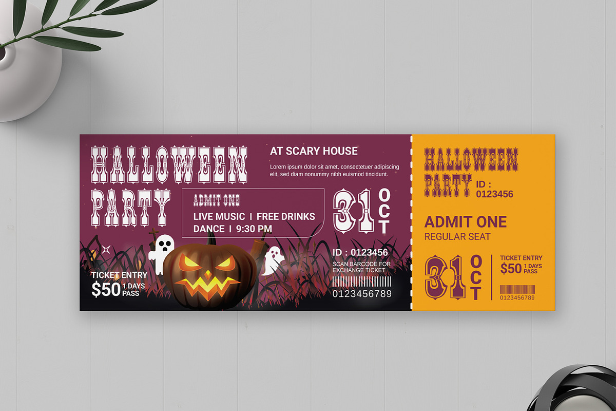 Halloween Event Ticket Design, a Card Template by MightyDesign (Photo 2 of 6)