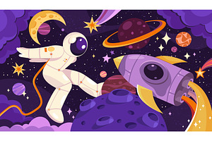 Spaceman walk in outer space with, an Illustration by Elegant Solution