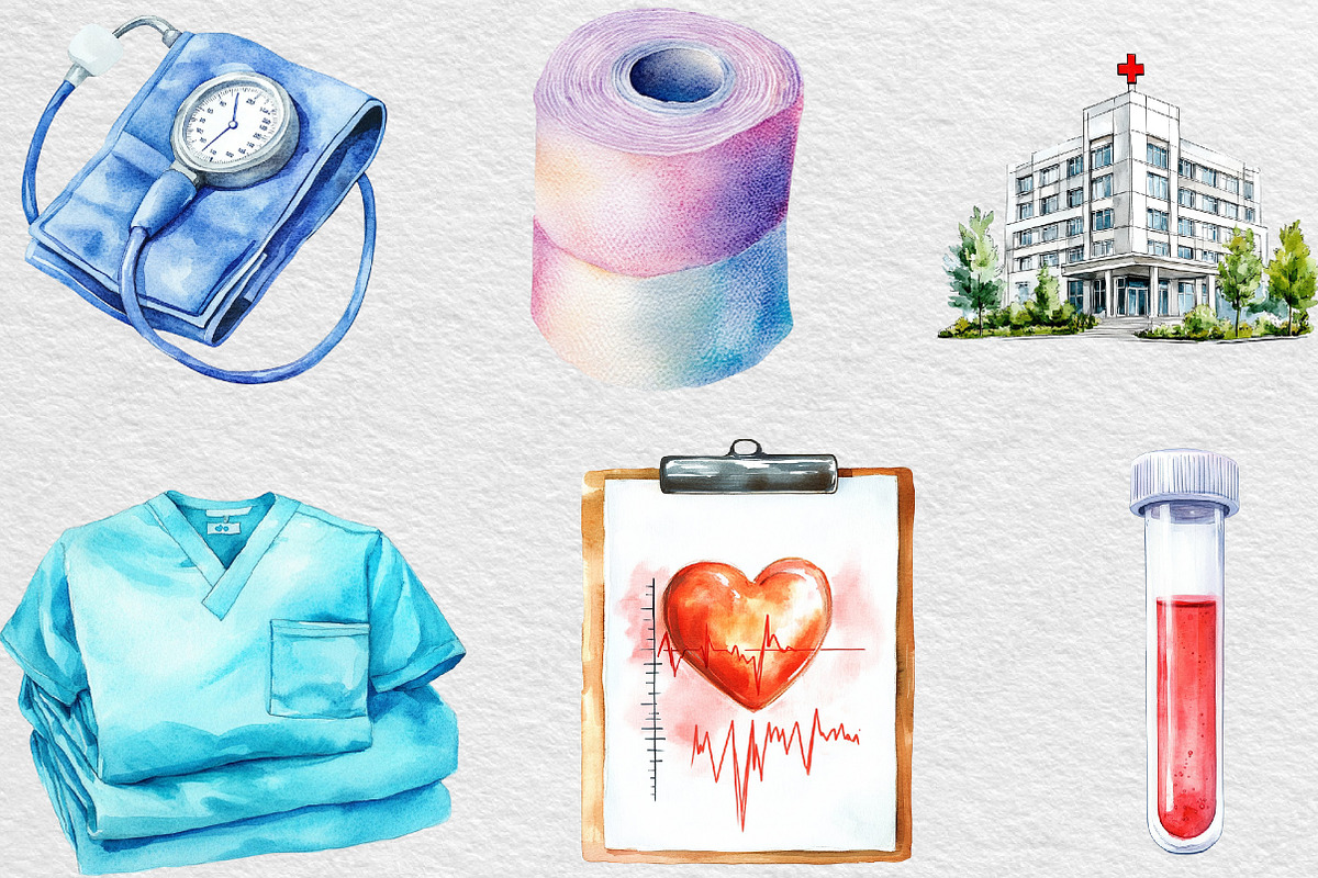 Watercolor Healthcare Medical Clipar, an Illustration by Black Bird Studio (Photo 3 of 6)