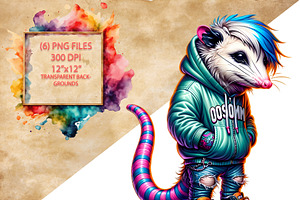 Cool Streetwear Opossum Clipart Set