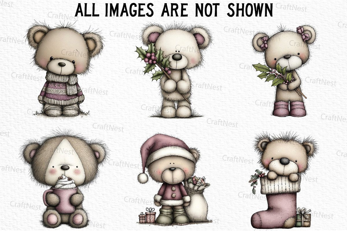Whimsical Christmas Teddy Clipart, an Illustration by Craft Nest (Photo 6 of 6)