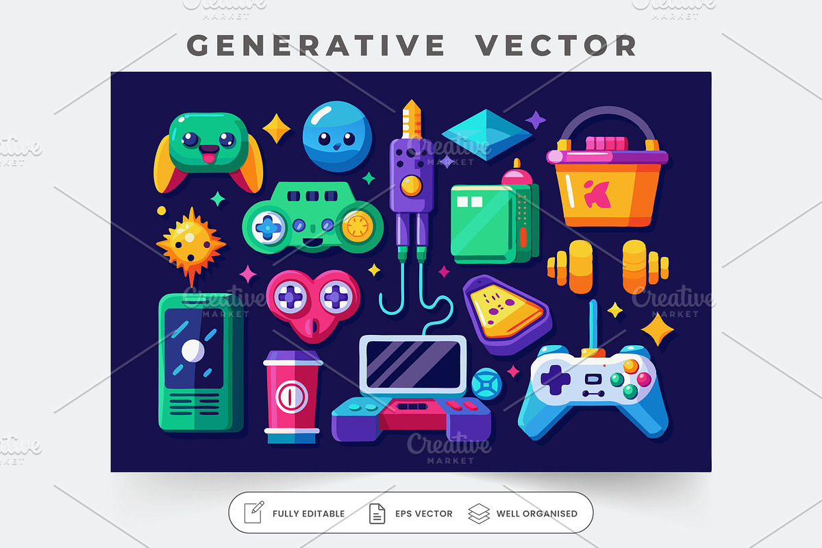 A vibrant arrangement of gaming elem, a Graphic by SouravDesign