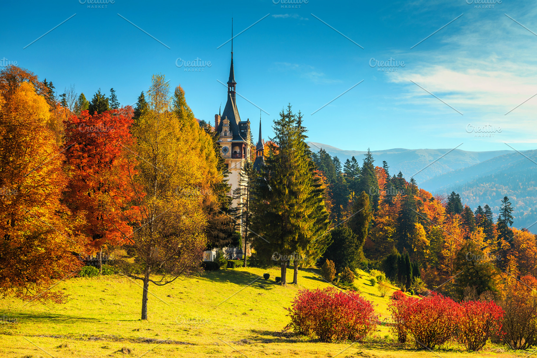 Wonderful Peles castle with garden, a Nature Photo by Alpine Dreams
