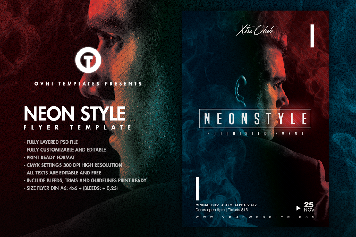 NEON STYLE Flyer Template, a Flyer Template by OVNI-TEMPLATES (Photo 1 of 5)