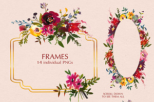 Bordo Watercolor Floral Clip Art Set