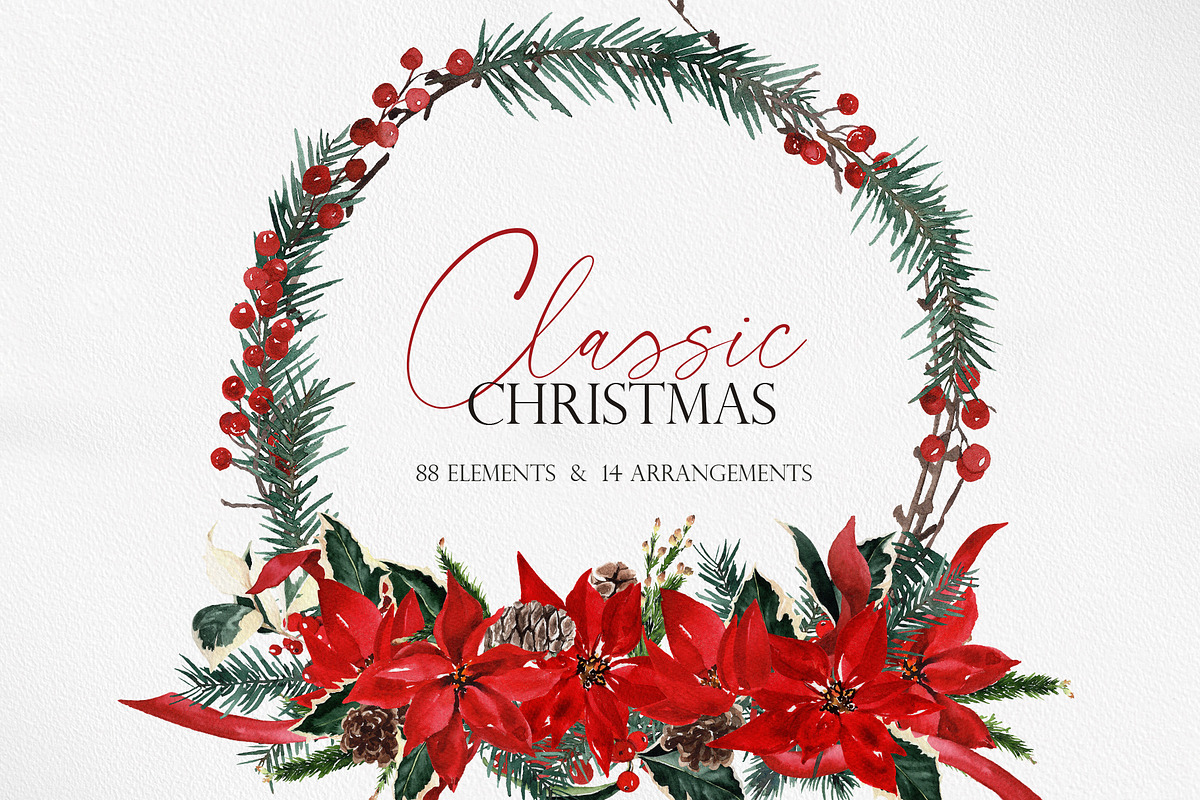 Watercolor flower-Classic Christmas, an Illustration by Beigetime (Photo 1 of 9)
