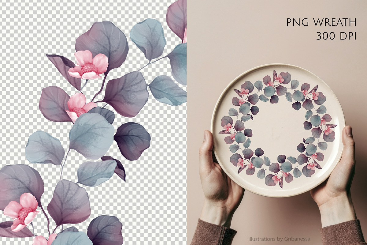 Dusty Eucalyptus & Flowers Set, a Pattern Graphic by Gribanessa (Photo 3 of 5)