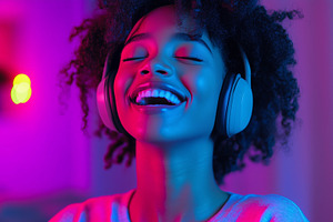 Cheerful woman with afro enjoys, a Person Photo by MistyDay
