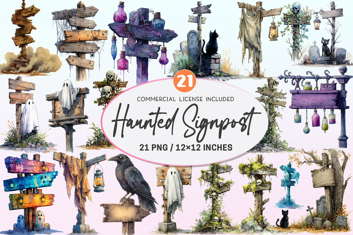 Haunted Signpost Clipart., a Graphic by CitraGraphics (Photo 1 of 4)