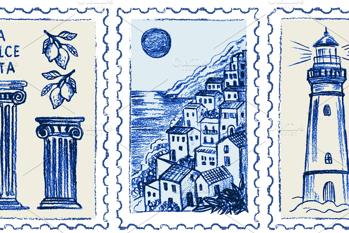 Hand drawn Amalfi coast postage, a Food Illustration by Zimages (Photo 2 of 3)