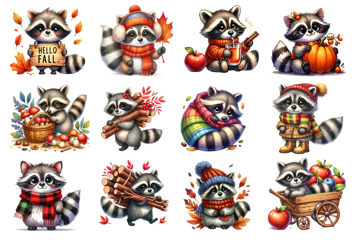 Autumn Raccoons Clipart, an Illustration by Dream Creation (Photo 3 of 5)