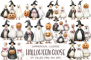 Whimsical Halloween Goose Clipart, an Illustration by OK Design