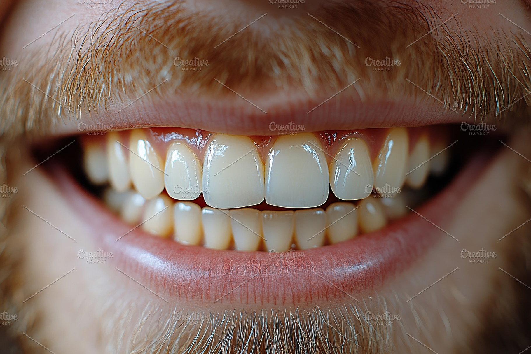 Closeup photo of smiling man with veneers, a Health & Medical Photo by AlyaAnd