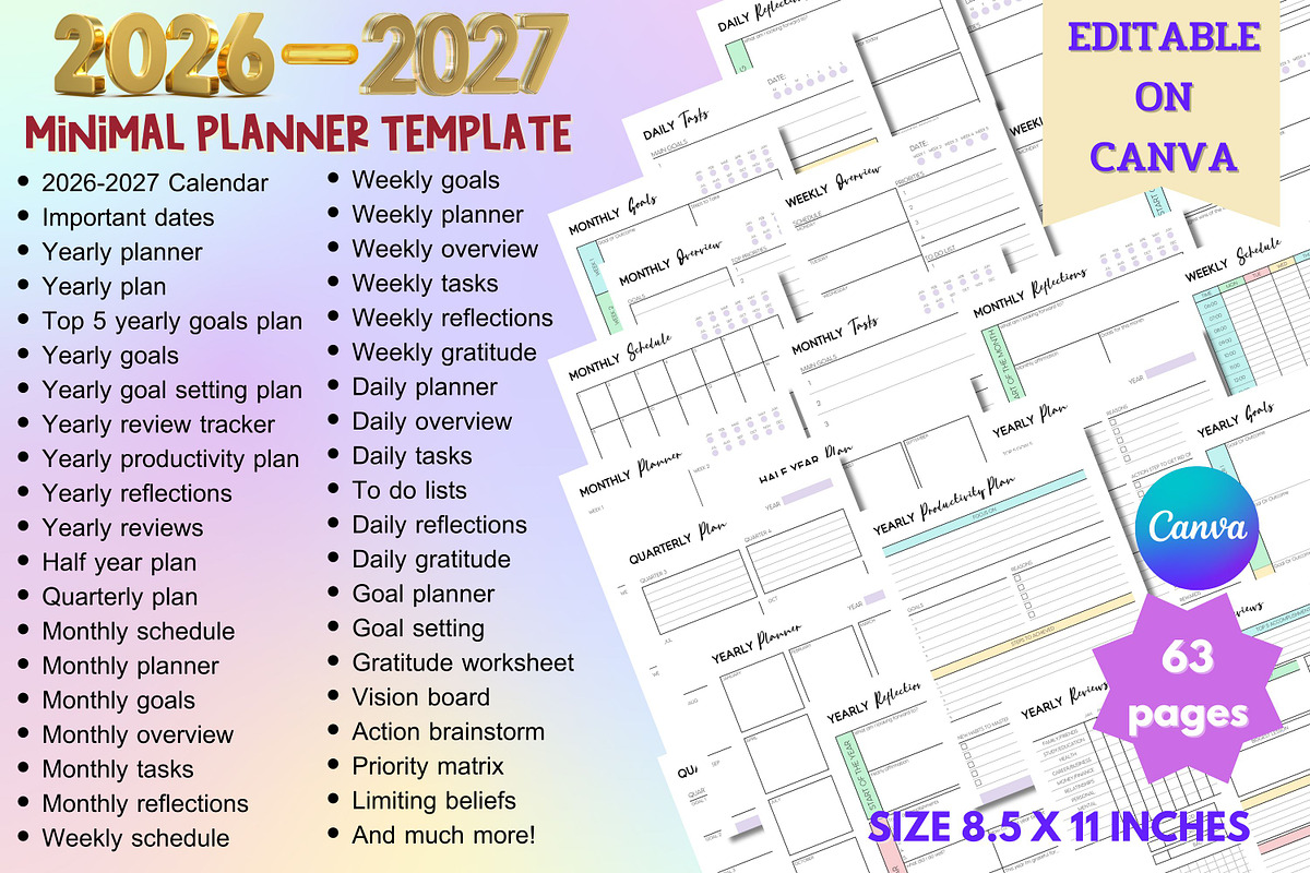 2026-2027 Minimal Planner Template, a Print Template by Adalin Shop (Photo 1 of 12)