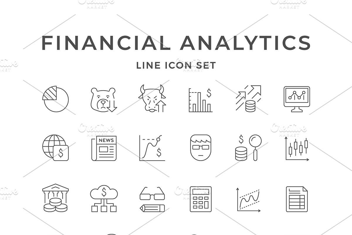 Set icons of financial analytics, an Outline Icon by motorama (Photo 1 of 2)
