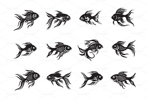 Collection of elegant goldfish., an Animal Illustration by yod67