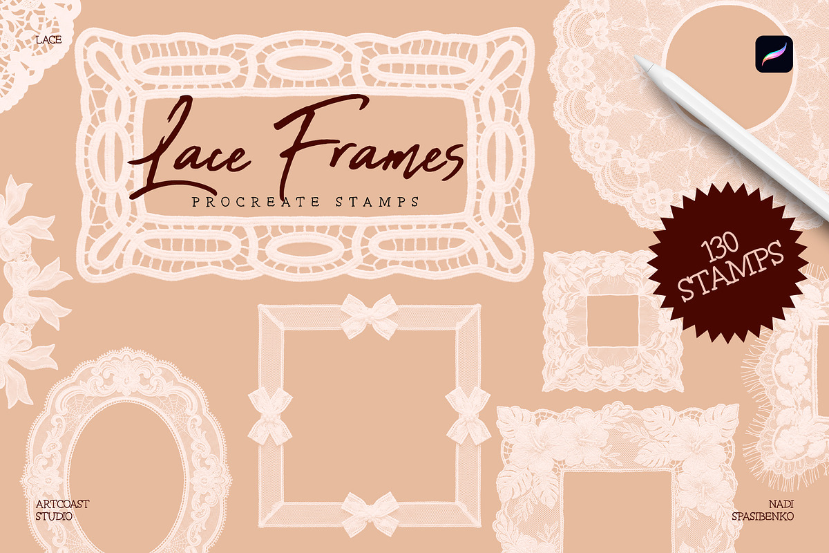 Lace Frames Procreate Stamp Set, a Shape Add-On by Spasibenko Art (Photo 1 of 5)