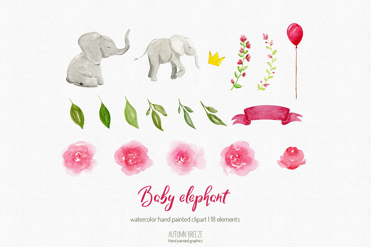watercolor baby elephant clipart, an Animal Illustration by Autumn Breeze (Photo 3 of 3)