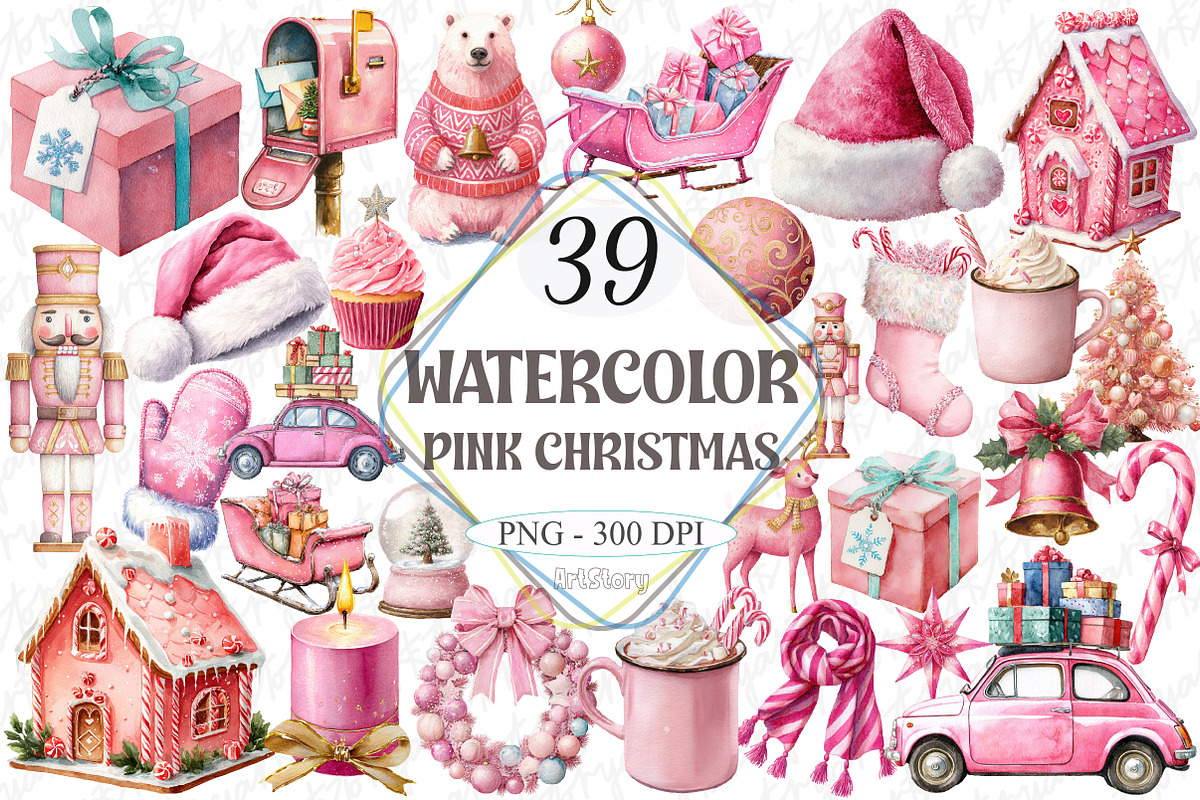 Pink Christmas Sublimation Clipart, a Graphic by designcity5 (Photo 1 of 5)