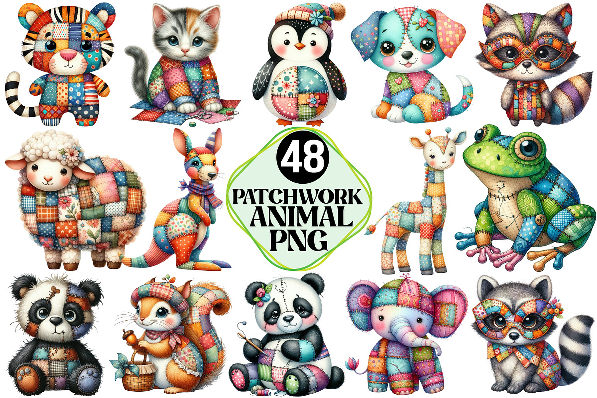 Cute Patchwork Animal Clipart, an Illustration by Pixels.Craft (Photo 1 of 7)