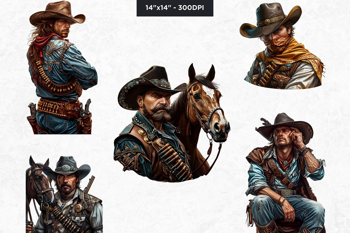 Western Cowboy Portrait clipart, a Person Illustration by ThatsDesignArt (Photo 5 of 10)