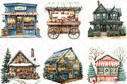 Watercolor Christmas Village Clipart, an Illustration by Black Bird Studio (Thumbnail 2 of 6)