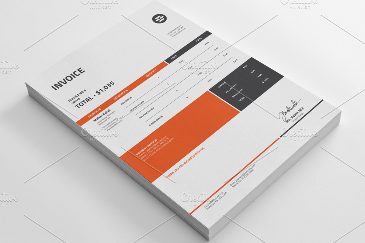 Simple Colour Invoice, a Stationery Template by alimran24