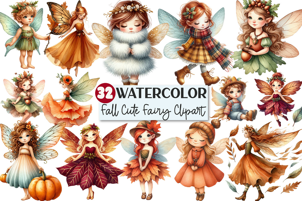 Watercolor Fall Cute Fairy Clipart, an Illustration by Rose Art (Photo 1 of 5)