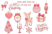 Coquette Christmas Clipart Patterns, a Seasonal Illustration by Bielousova Art (Thumbnail 2 of 8)