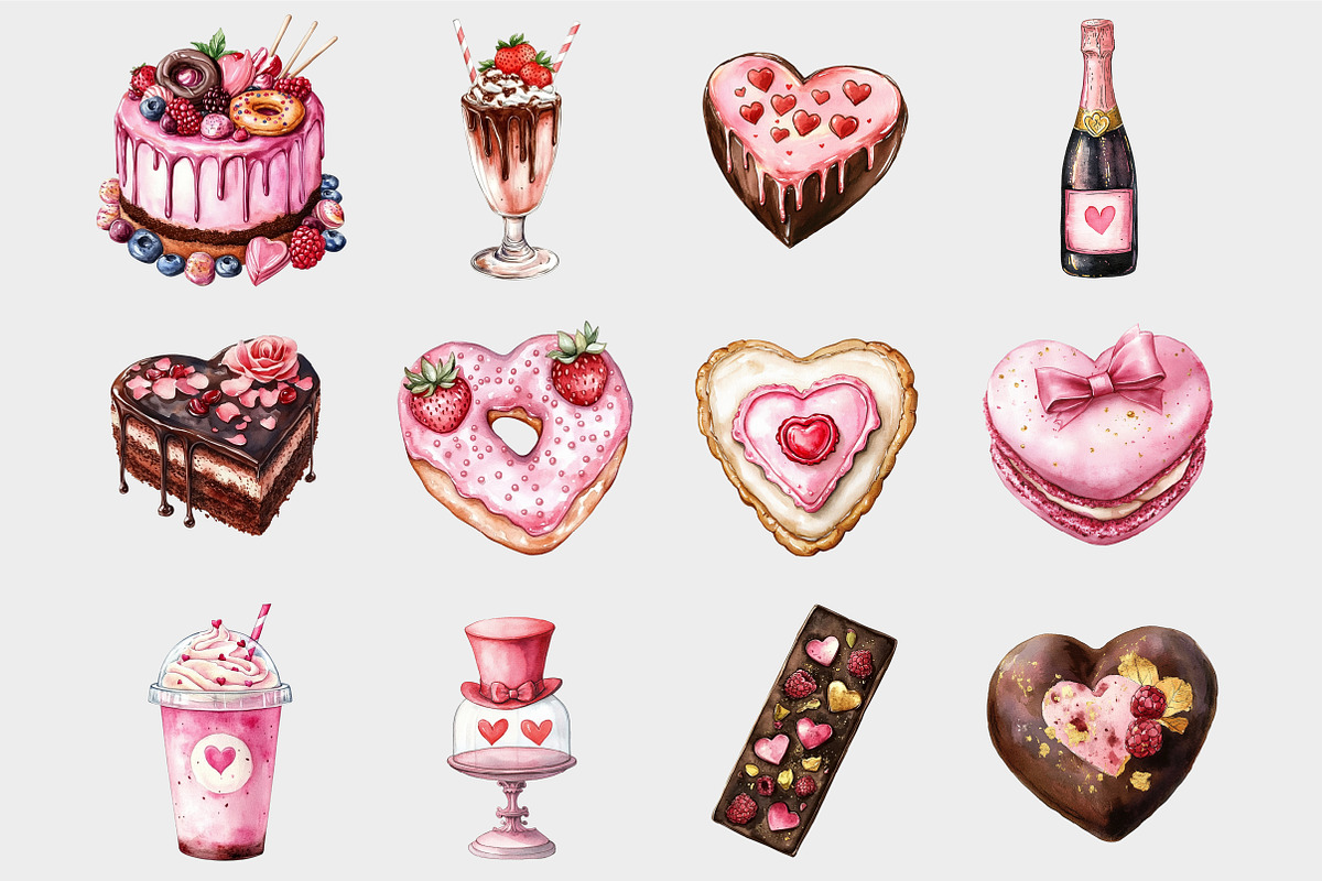Watercolor Valentine's Day Sweets, a Seasonal Illustration by Design Market (Photo 4 of 4)