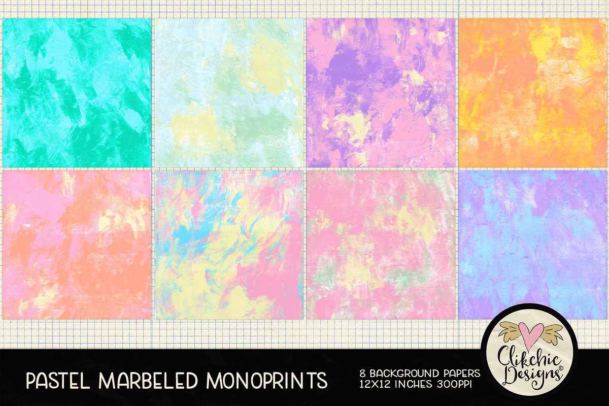 Pastel Marbled Monoprint Backgrounds, a Texture Graphic by Clikchic Designs (Photo 2 of 5)