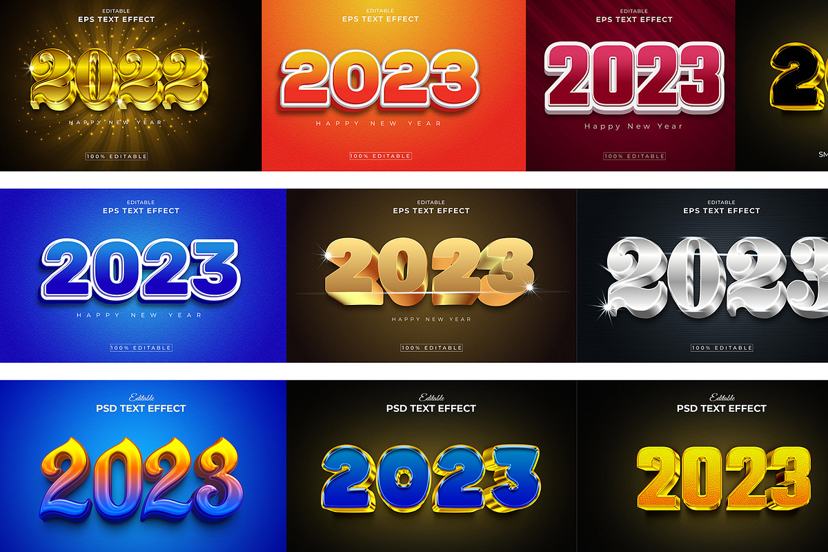 2023 New Year 3d text effect Bundle, a Layer Style Add-On by Mondols Graphic (Photo 2 of 11)
