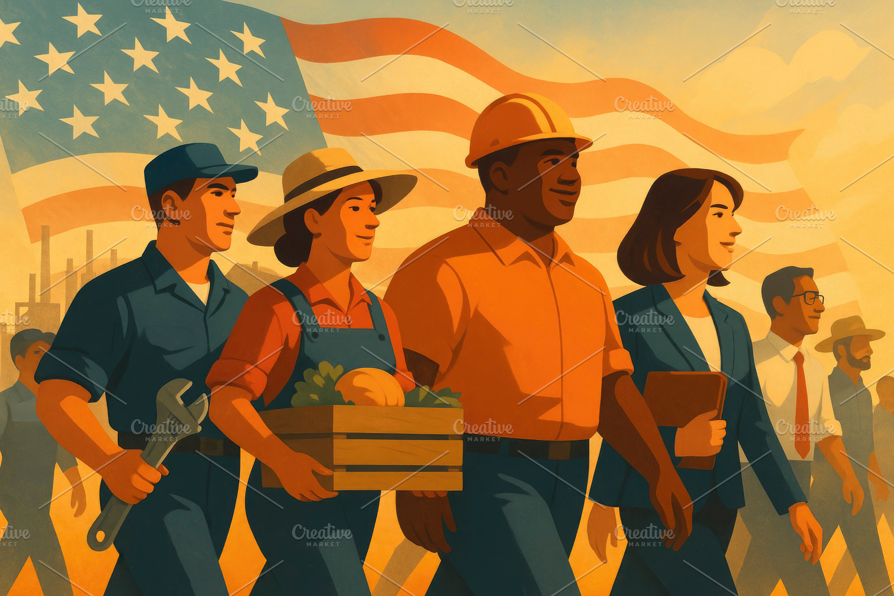 Labor Day workers walking together, generative AI, a Photo by Nito
