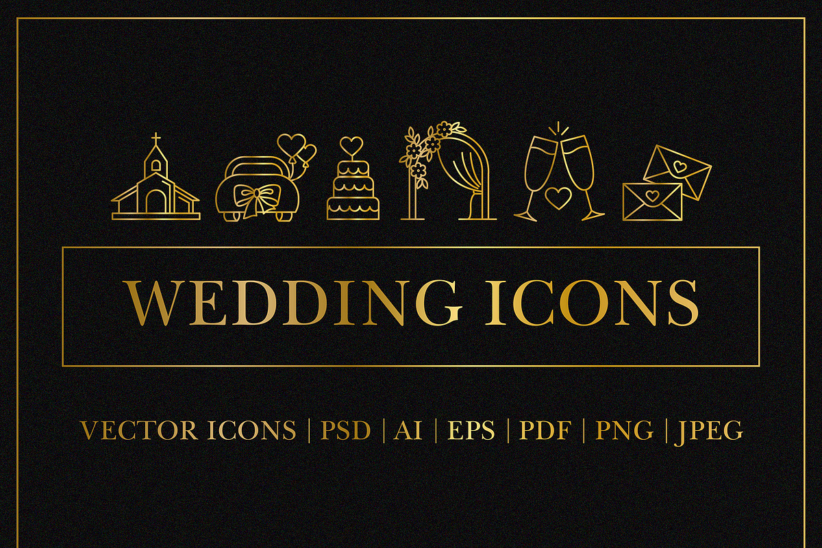 Minimal Gold Wedding Line Art Icons, a Decorative Illustration by Artberriez (Photo 1 of 4)