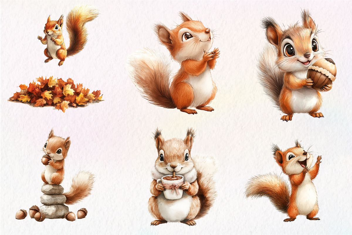 Autumn Squirrel Clipart, an Illustration by CreationArt (Photo 6 of 9)