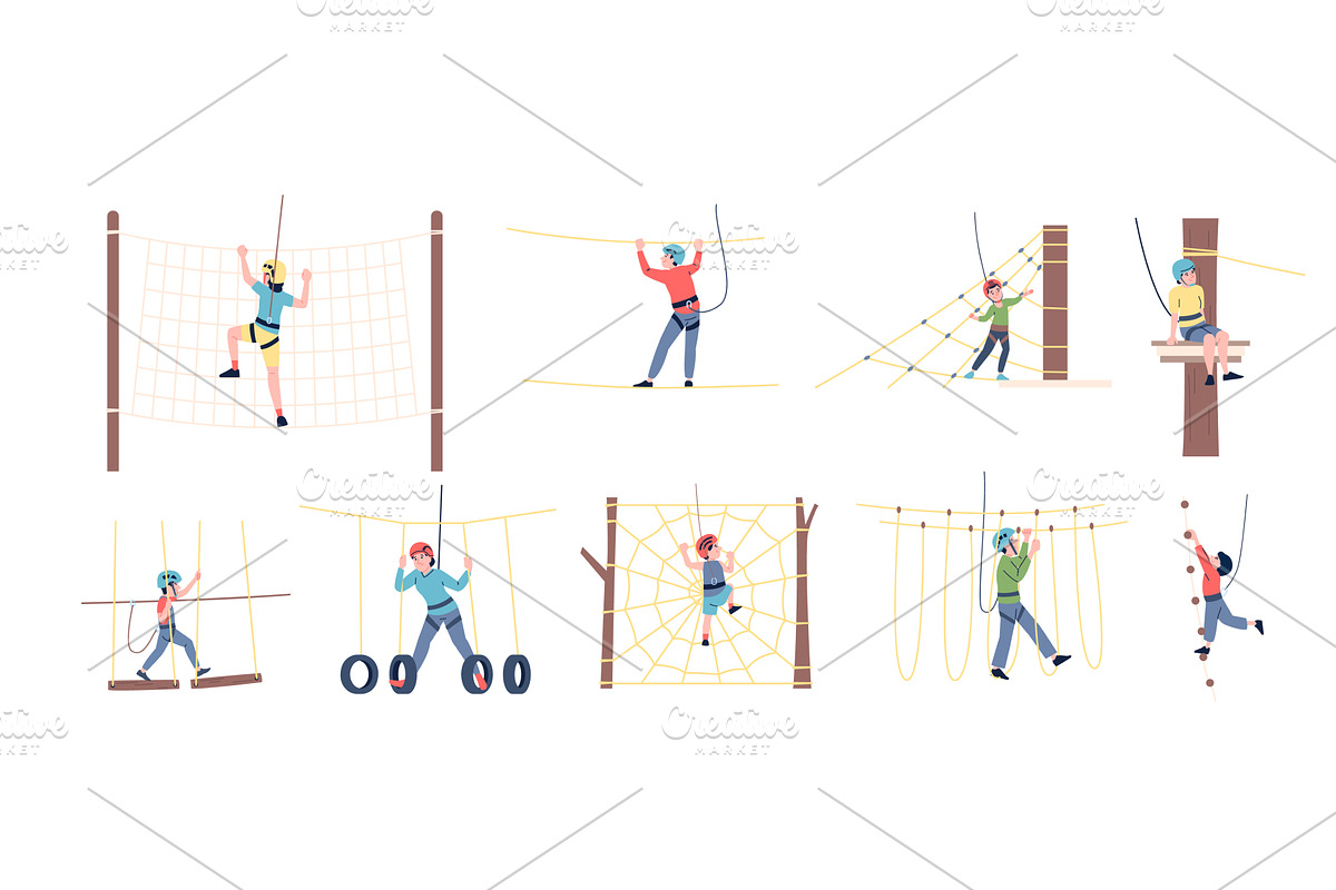 People in rope park. Adults children, a Sport Illustration by LadadikArt