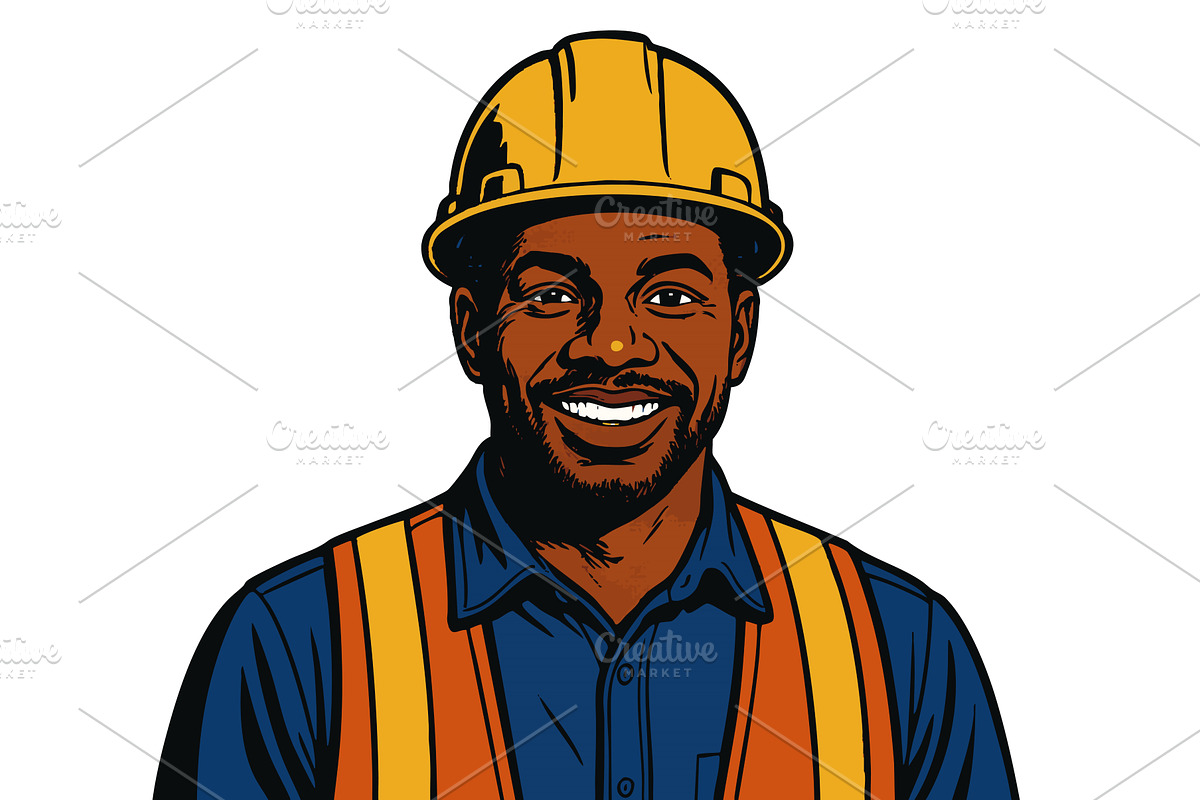 Smiling Male Construction Worker in, an Illustration by AlexArt