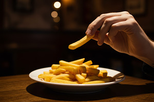 Close-up of a hand picking up a Fren, a Food & Drink Photo by professorinc