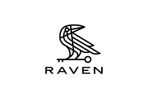 raven crow key black bird monoline, a Branding & Logo Template by VASTARD STUDIO