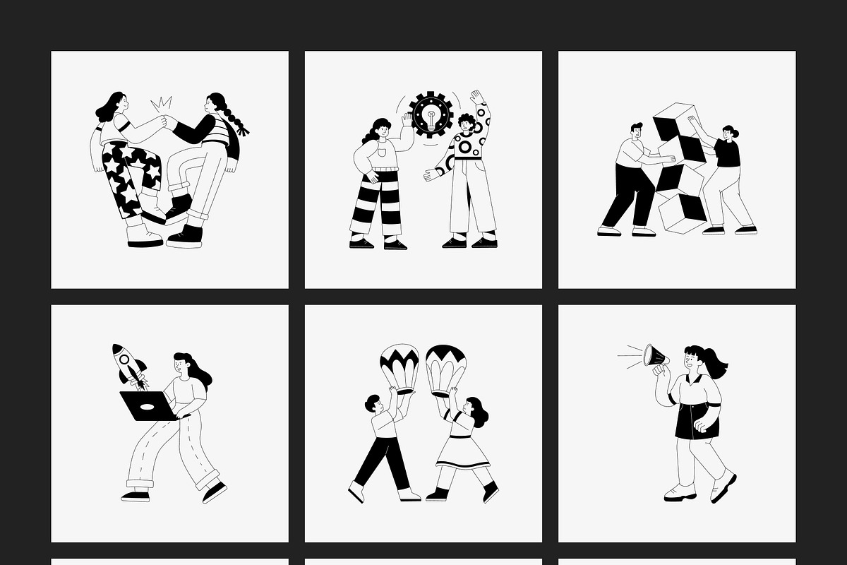 250 Monochrome Illustration Set, a Person Illustration by Vectors Market (Photo 13 of 18)