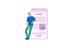 Young man standing next to giant, a Technology Illustration by pikepicture
