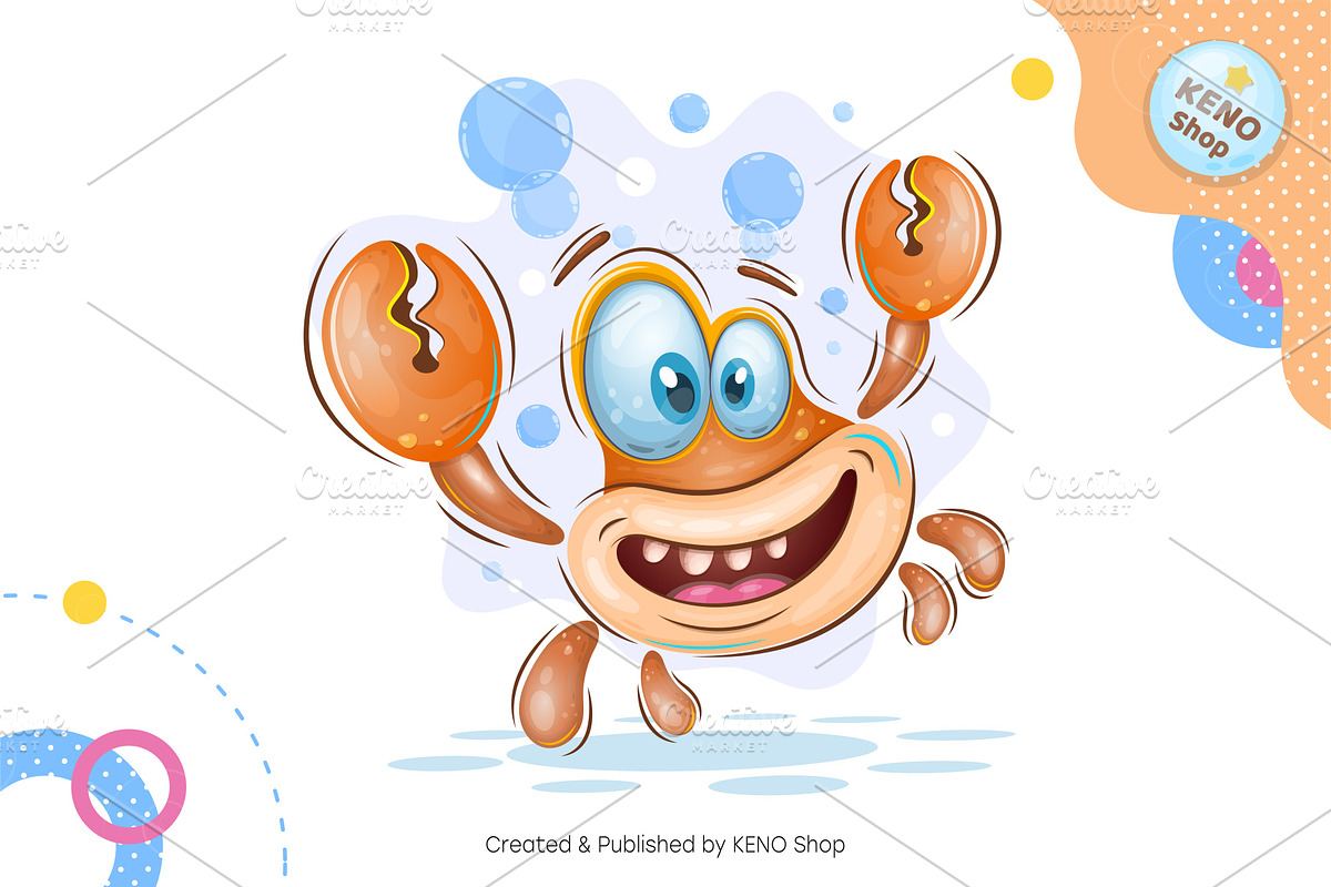 Cute cartoon crab. Tshirt, PNG., an Animal Illustration by KENO Mascots (Photo 2 of 5)
