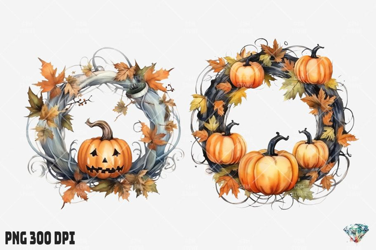 Halloween Pumpkin Wreath, an Illustration by Gemstone (Photo 3 of 12)
