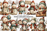 Merry Christmas Snowman Clipart, an Illustration by Canvas Craft (Thumbnail 1 of 6)