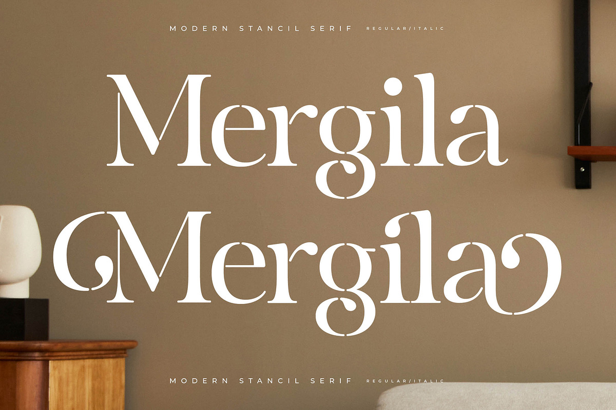 Mergila Modern Stancil Serif, a Serif Font by Letterena Studios (Photo 3 of 15)