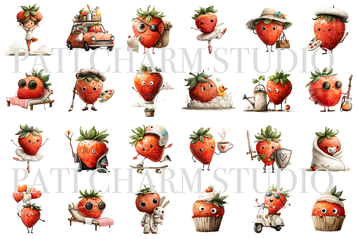 37 Strawberry Clipart, a Food Illustration by Pati Charm Studio (Photo 2 of 8)